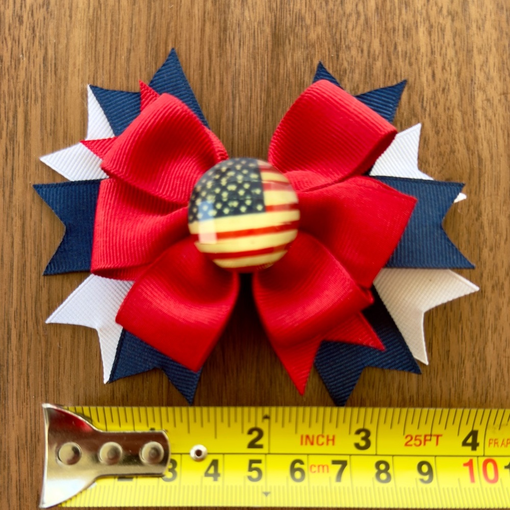 Red/White/Blue Flag Embellished Hair Bow with Clip - Handmade by Me - Picture 4 of 6
